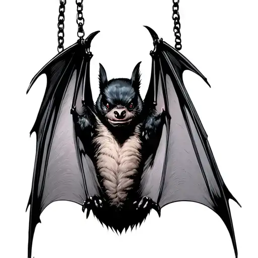 Bat Hanging Upside With Its Wings Spread