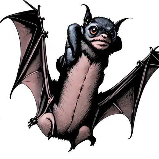 Bat Hanging Upside With Its Wings Spread