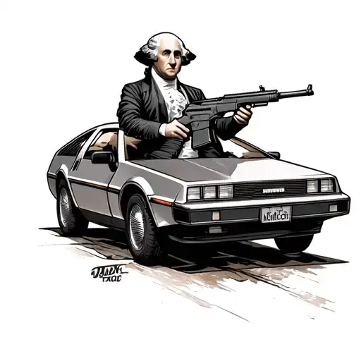 George Washington Holding An Ar15 Driving A Delorean Dmc