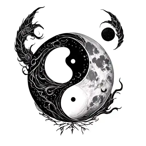 Ying Yang Symbol With Suna Dn Moon Inside Representing