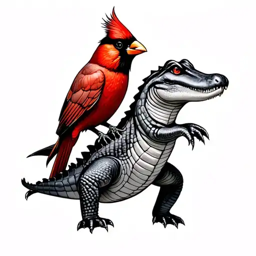 Alligator And Cardinal Bird