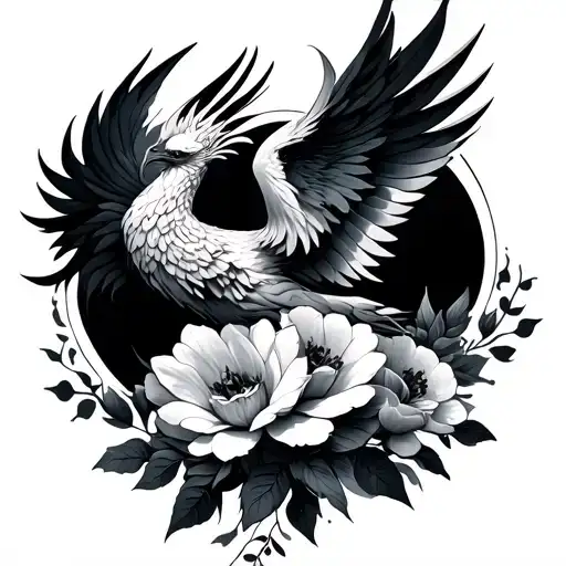 Phoenix Rising With Flowers Blooming