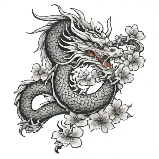 Japanese Dragon And Cherry Blossoms