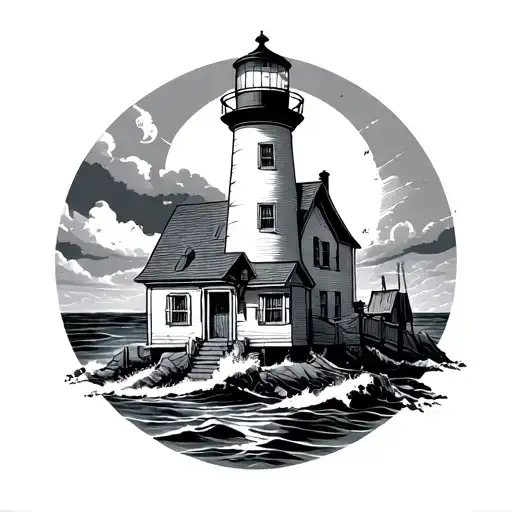 Create A Tattoo With A Sailor Lighthouse Surmounted By A Summary House With A Two -Sided Roof