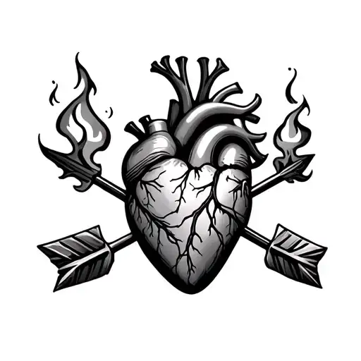 Real Heart With Arrow And Fire Around It
