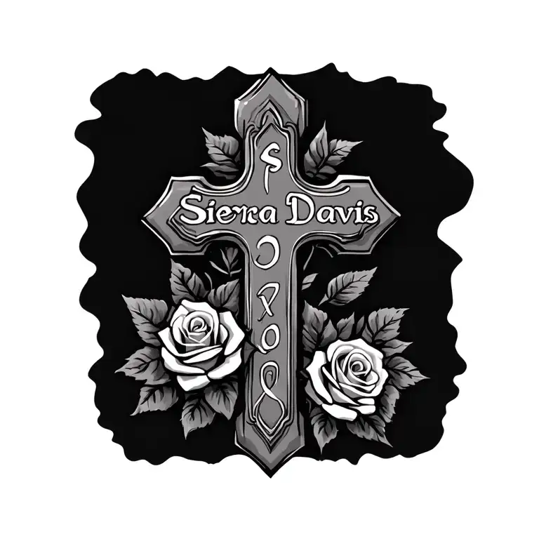 Cross And Roses With The Name Sierra Davis