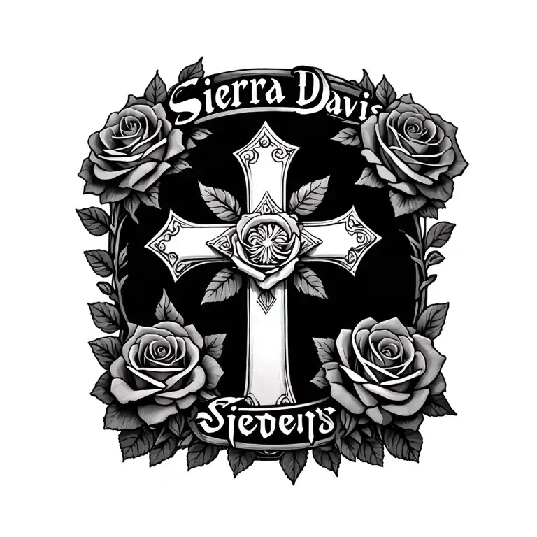 Make A Cross With Roses Going All Around It And Make The Name Sierra Davis Above The Cross