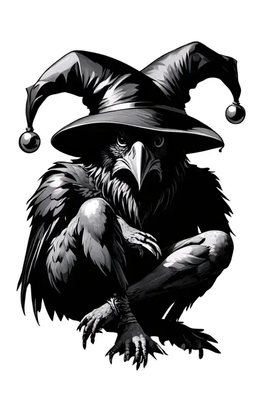 Raven With Jester Hat Sitting