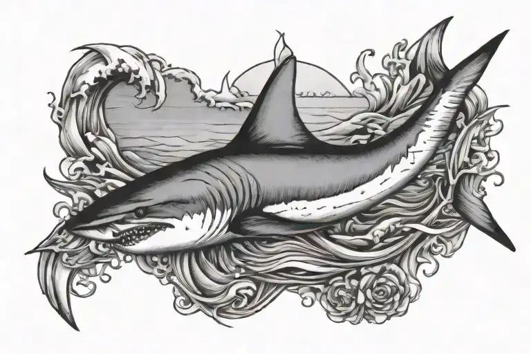 Sailboat Shark Ocean Flag Peaceful