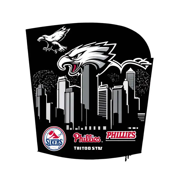 Philly Skyline With Sixers Eagles And Phillies Logo