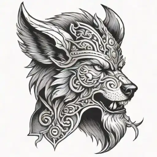 Wolf And Viking Human Head