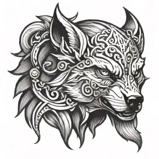 Wolf And Viking Human Head Emerging