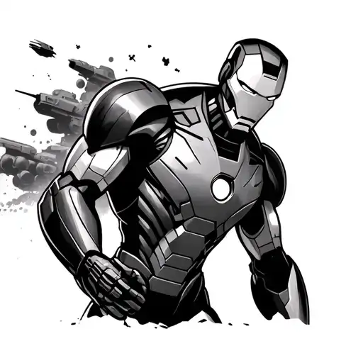 Ironman With Tank Blown Up Behind Him