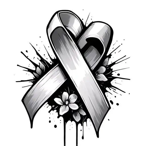 Cancer Ribbon Breaking Out Human Body Skin