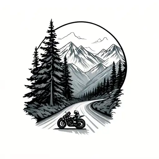 Scenic Twisty Road In Mountains With Motorcycle
