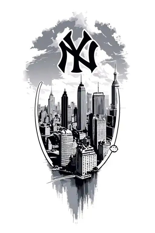 New York Skyline In The Background With Yankee Logo