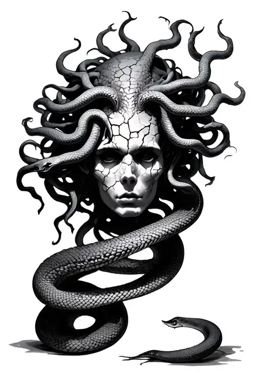 Medusa Head Cracked Stone Snakes Wrap Around