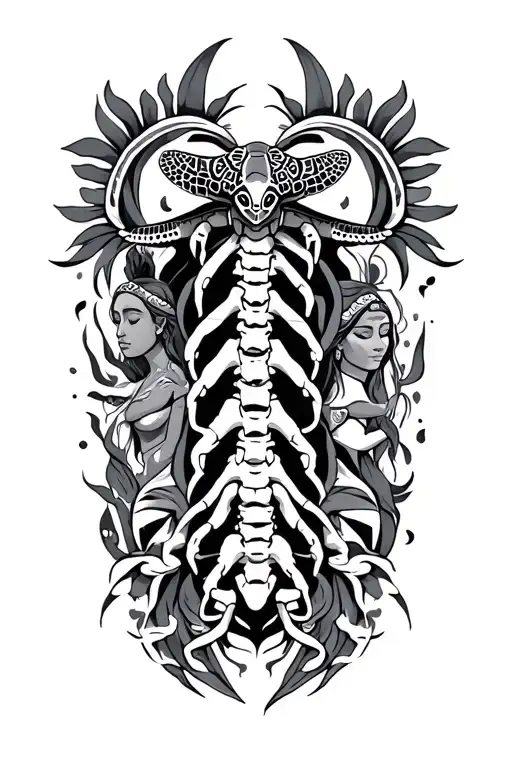 Spine Tattoo Aboriginal Family And Woman Symbols With Turtle In Centre