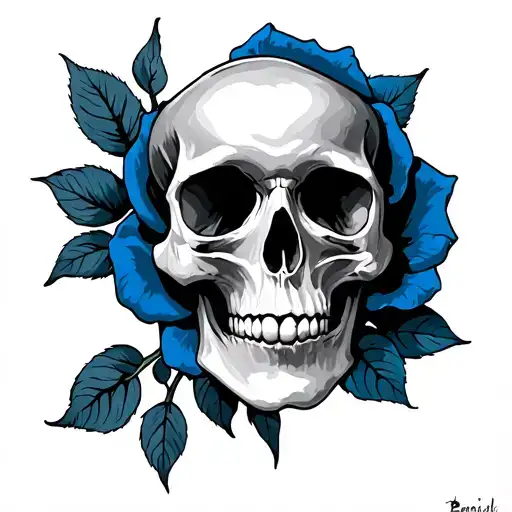 Skull And Dark Blue Rose