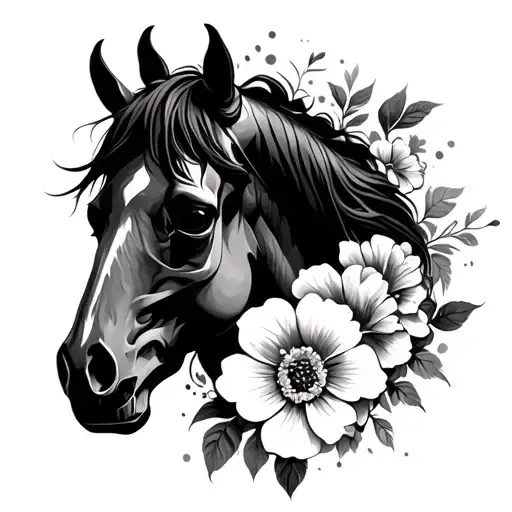 Flowers Skull An Horses