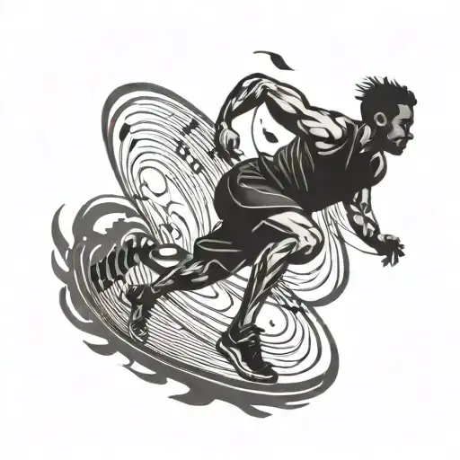 A Black-grey Tattoo Of A Silhouette Runner With Music Notes Forming A Trail Behind Them