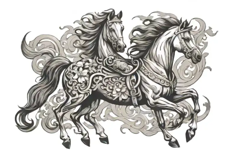 Horse Galloping With Flora Triumphing Through Fire