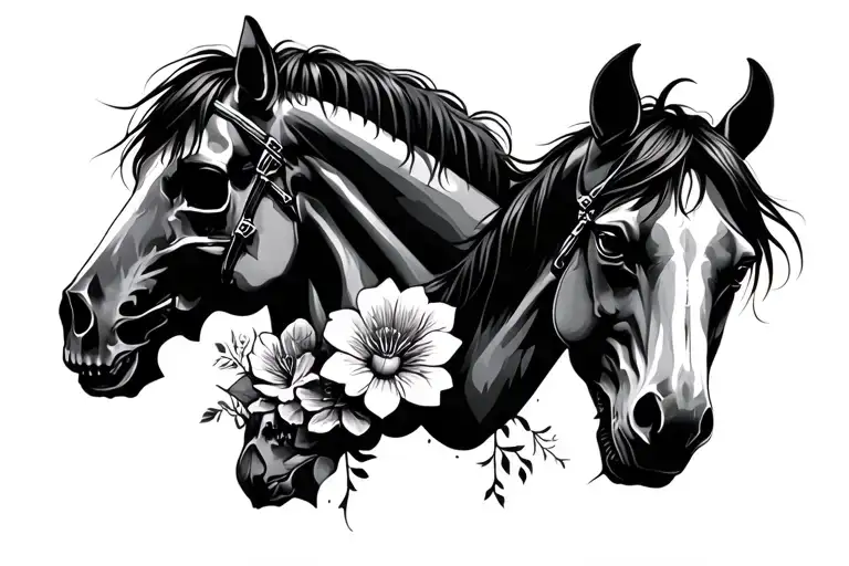 Flowers Skull An Horses