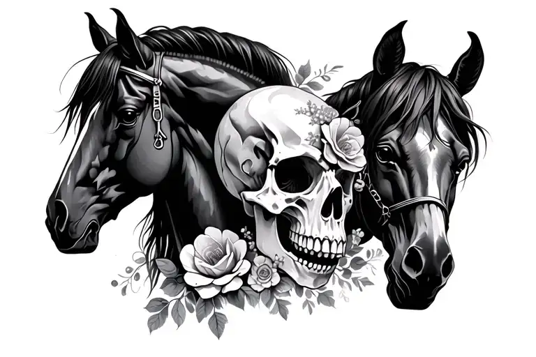 Flowers Skull An Horses