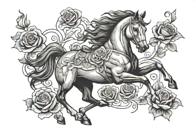 Horse Galloping With Rose Surrounded