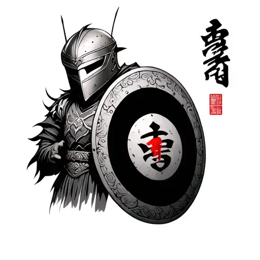 Japneese Worrier Whit Helmet And Shield