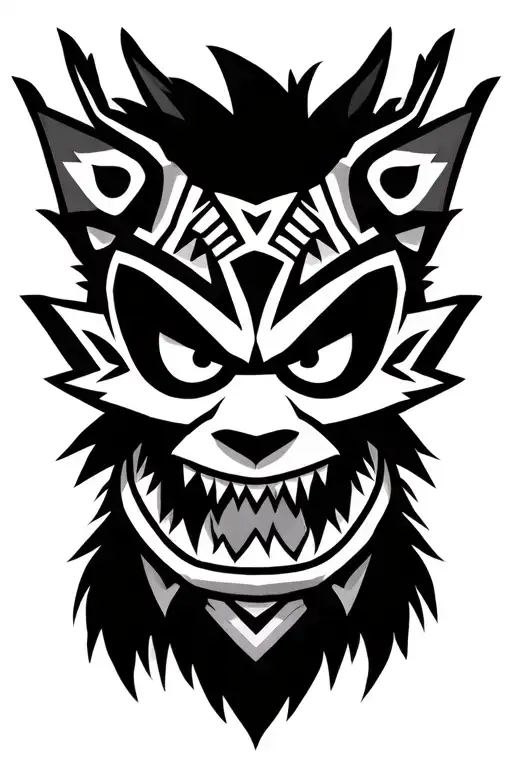 Crash Bandicoot's Aku Aku In Aztec Style Tattoo Showcasing