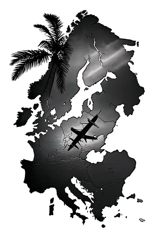 Palm Tree And Airplane Over Map Of Europe Map Incorporated