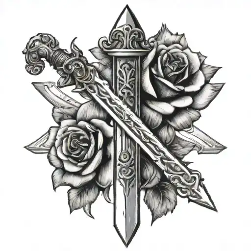 Sword With Star Of David In Handle And 2 Rosses Around It