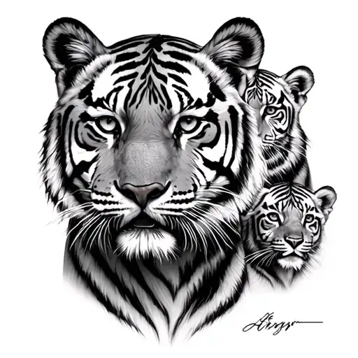 Female Tiger & 3 Cubs
