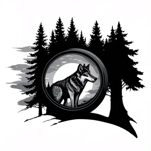 Wolf And Trees Looking Through Lens