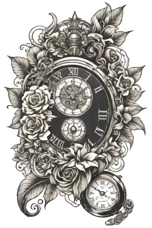 Flowers And Time Piece Incorporating Elements