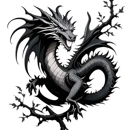 A Dragon Vertically Surrounded On A Tatoo Branch Advent