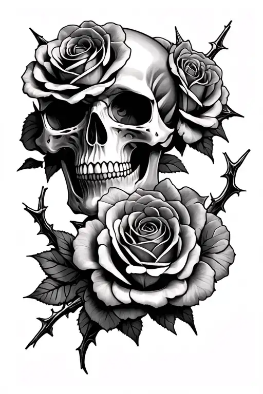 Skull Roses And Thorns