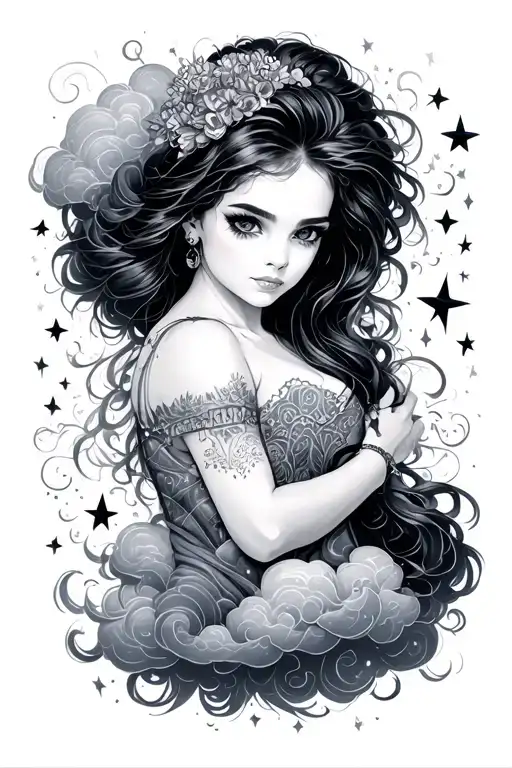 Words That Spell Out Adrianna And Stars And Clouds Surrounding