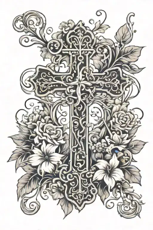 Cross With Vines And Flowers Wrapped Around It