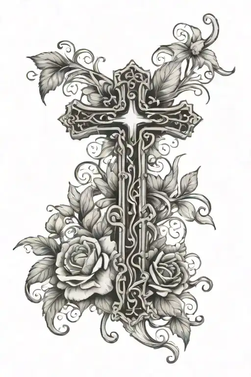 Cross With Vines And Flowers Wrapped Around The Cross