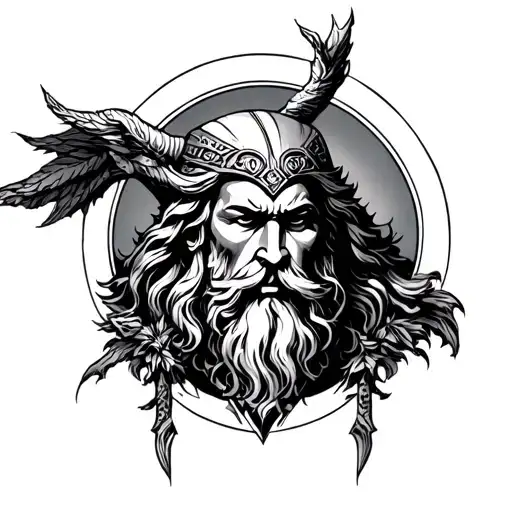 Odin God Figure Surrounded My Mountain Range