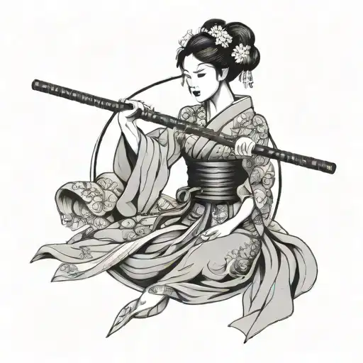 Geisha Holding Katana Surrounded