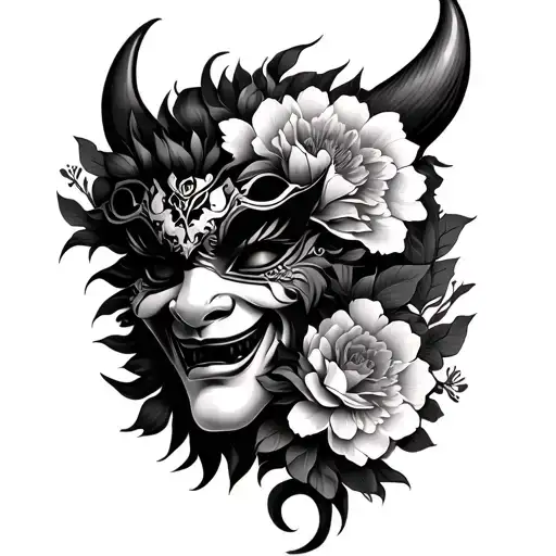 Carnition Flower And Oni Mask