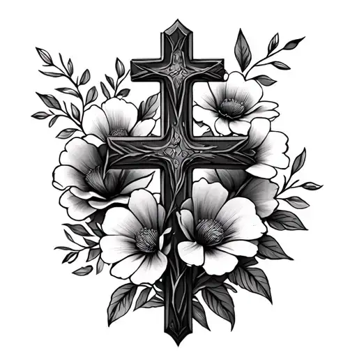 Cross With Flowers In The Back