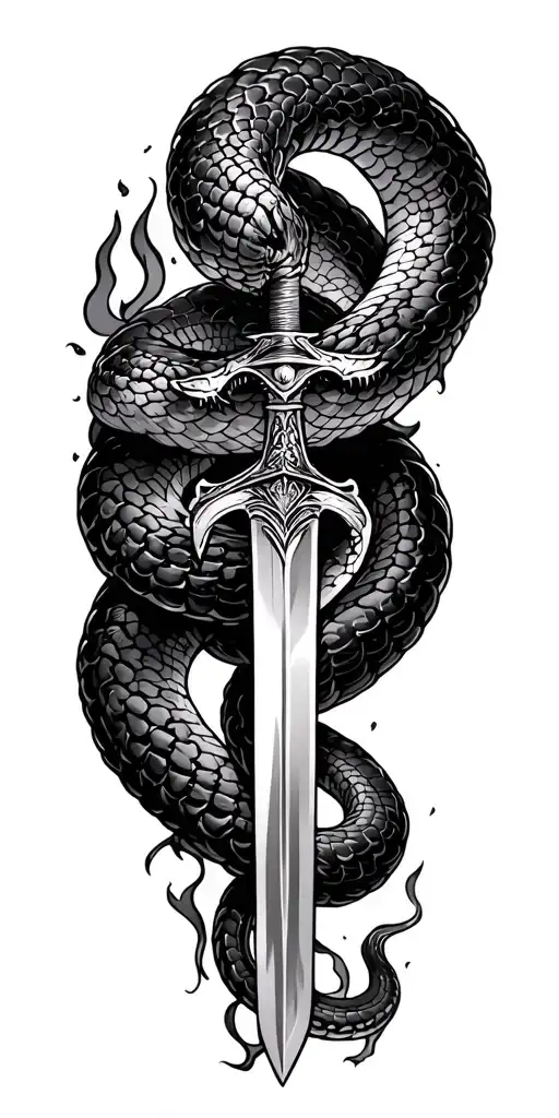 Snake Running Down Arm Killed By Flaming Sword