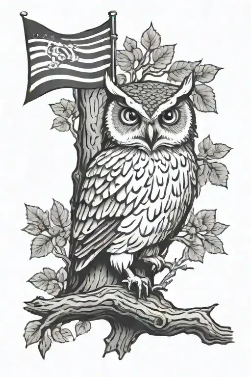Tree With Owl And Flag Inside Tree
