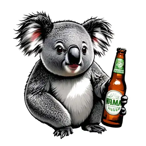 Koala With A Mullet As Hair Holding A Beer Bottle