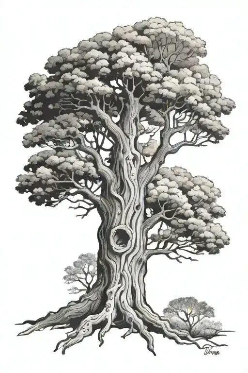 Tree With Collage In The Shading Of The Tree Trunk