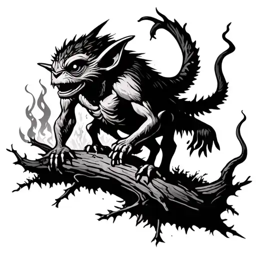 Burning Gremlins Lost In Forest Scene